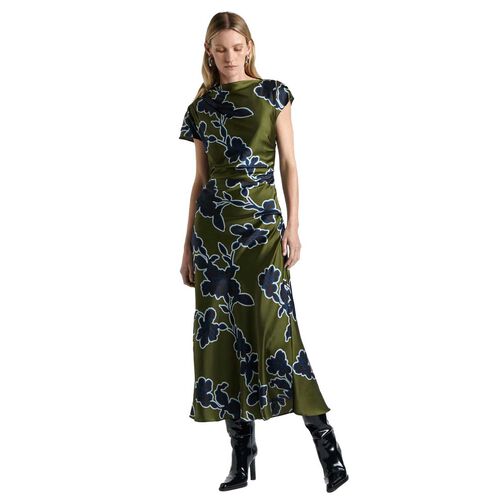 Cue Olivine Illustrated Floral Satin Midi Dress